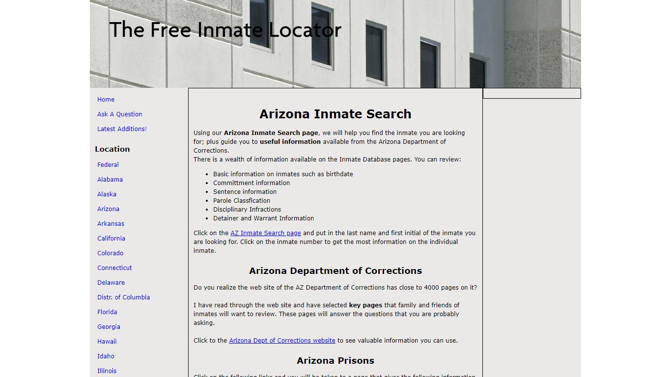 Arizona Inmate Search - The Free Inmate Locator